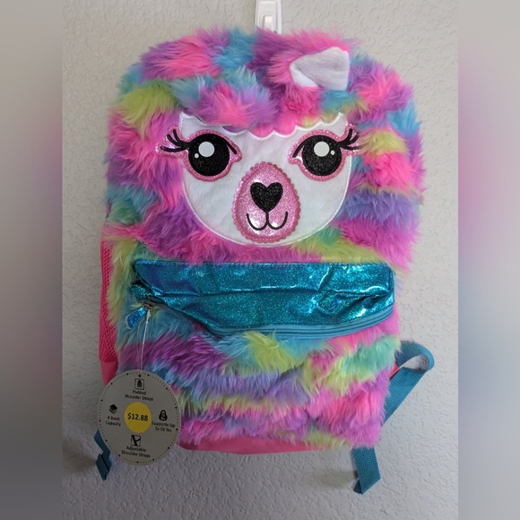 LLAMA Faux Fur Kids Backpack NWT - Picture 1 of 14